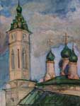 Picture written by artist Alexander Alyoshin 'Church'. Size of the file -       52,4 KB. Painting. Watercolors. Landscape.