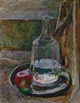 Picture written by artist Alexander Alyoshin 'Carafe and apple'. Size of the file -    54,5 KB. Painting. Watercolors. Still life.