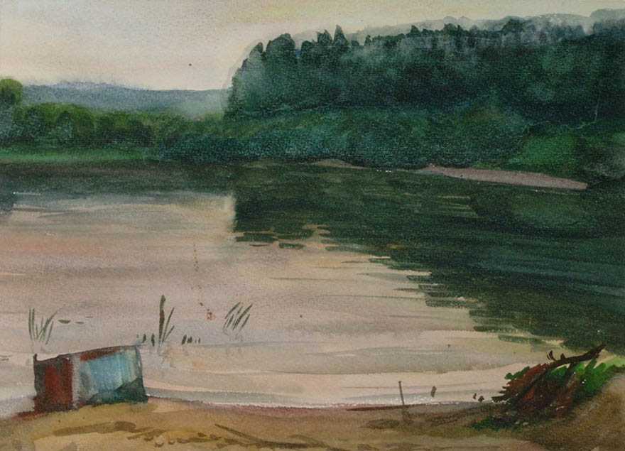 * Alexander Alyoshin - russian artist * Painting * Watercolors * Landscape - Oka. Thick wood *