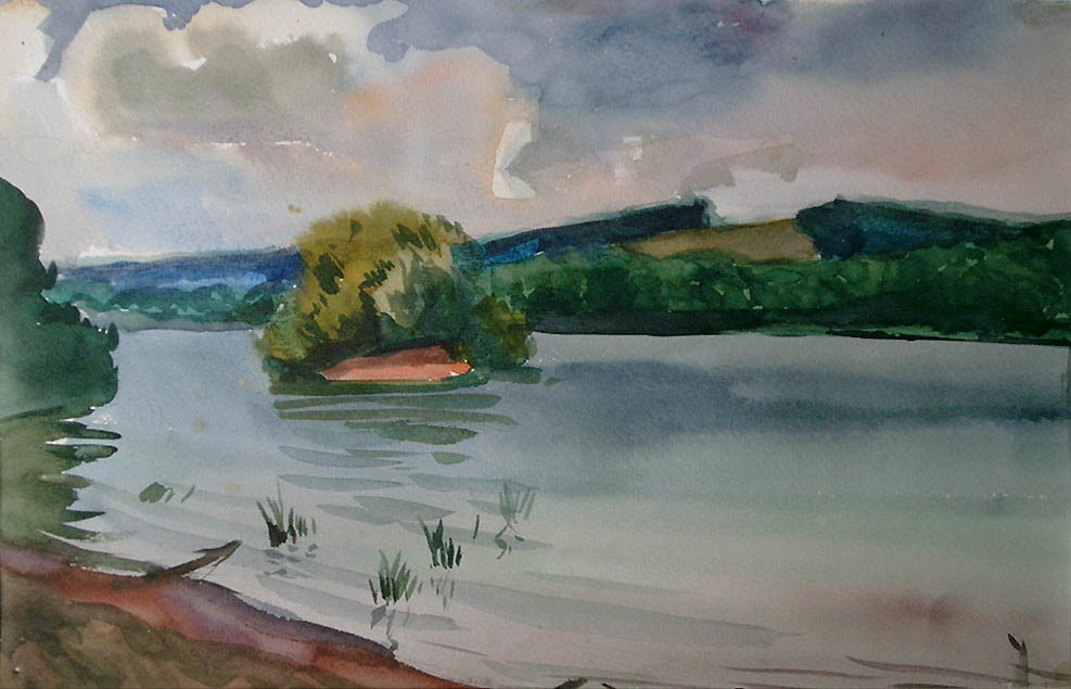 * Alexander Alyoshin - russian artist * Painting * Watercolors * Landscape - Oka. Isle *