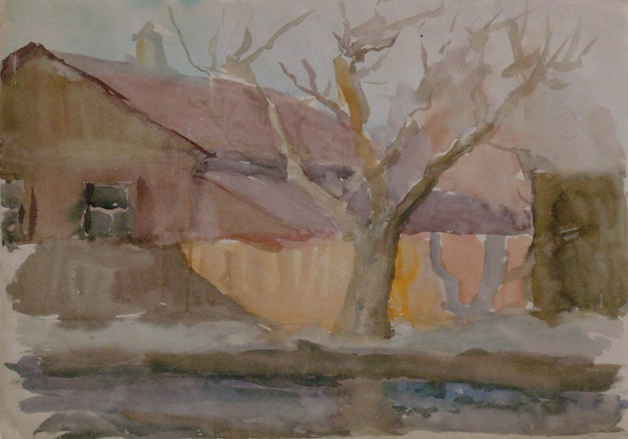 * Alexander Alyoshin - russian artist * Painting * Watercolors * Landscape - house and tree *