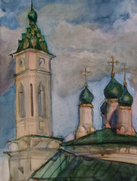 * Alexander Alyoshin - russian artist * Painting * Watercolors * Landscape - church *