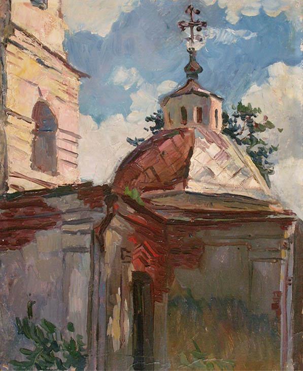 * Alexander Alyoshin - russian artist * Painting * Cardboard * Landscape - unknown church 1 *