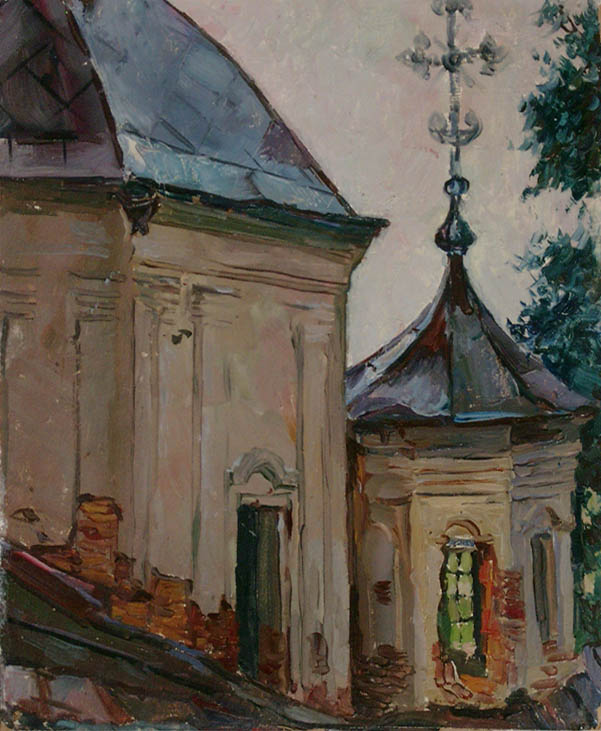 * Alexander Alyoshin - russian artist * Painting * Cardboard * Landscape - unknown church 2 *