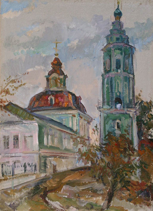 * Alexander Alyoshin - russian artist * Painting * Cardboard * Landscape - church on Demidovskaya *