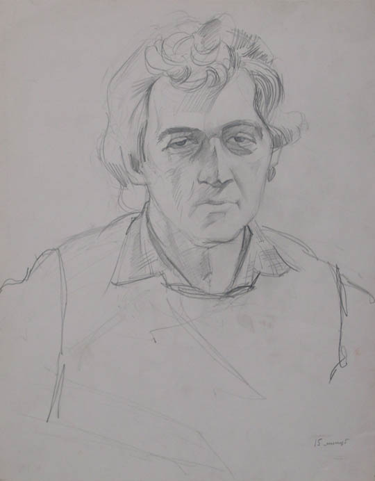 Карандашный рисунок тульского художника Александра Алёшина(1944-1998). Мужской портрет 6.