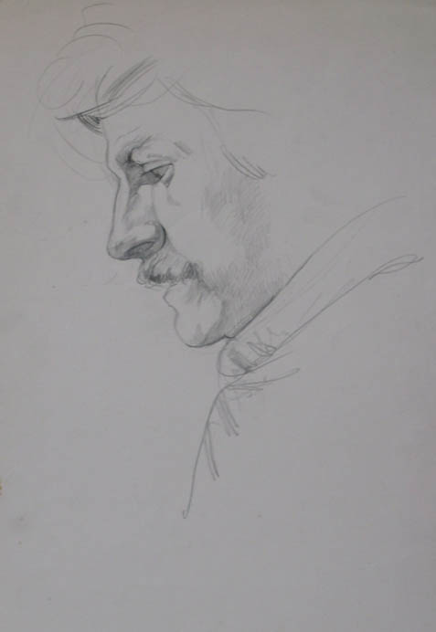 Карандашный рисунок тульского художника Александра Алёшина(1944-1998). Мужской портрет 4.