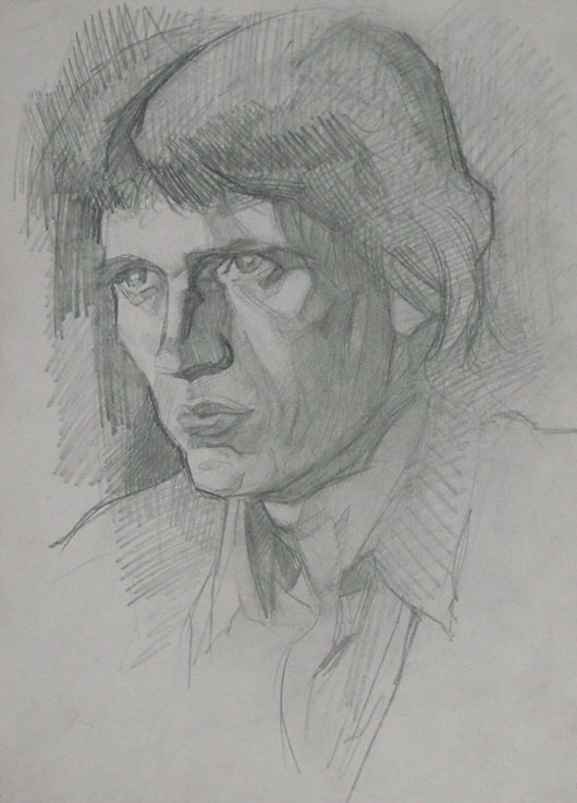 Карандашный рисунок тульского художника Александра Алёшина(1944-1998). Мужской портрет 2.