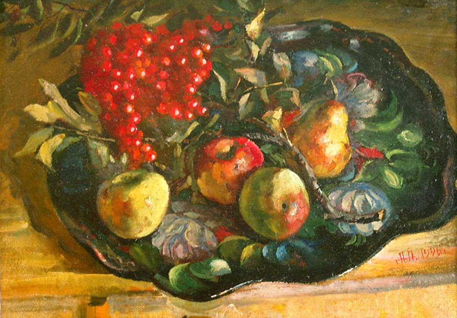 * Alexander Alyoshin - russian artist * Painting * Cardboard * Still life with rowanberry *