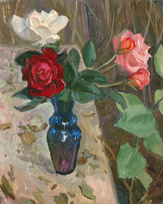 * Alexander Alyoshin - russian artist * Painting * Cardboard * Still life - roses on table *
