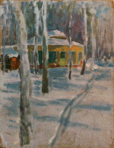 * Alexander Alyoshin - russian artist * Painting * Cardboard * Landscape - winter park *