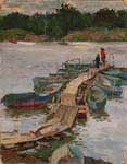 Picture written by artist Alexander Alyoshin 'Oka. Boats'. Size of the file - 81,9 KB. Painting. Cardboard. Landscape.