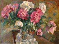 Picture written by artist Alexander Alyoshin 'Peonies in vase'. Size of the file - 85,1 KB. Painting. Canvas. Still life.