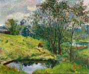 Picture written by artist Alexander Alyoshin 'Small pond'. Size of the file -     107,8 KB. Painting. Canvas. Landscape.