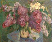 Picture written by artist Alexander Alyoshin 'Lilac on chair'. Size of the file - 83,5 KB. Painting. Canvas. Still life.